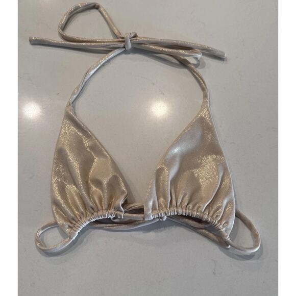 AEXAE Gold Metallic Tyra Tie Triangle Bikini Top Women’s Size Small Shimmer Sexy - Picture 1 of 4